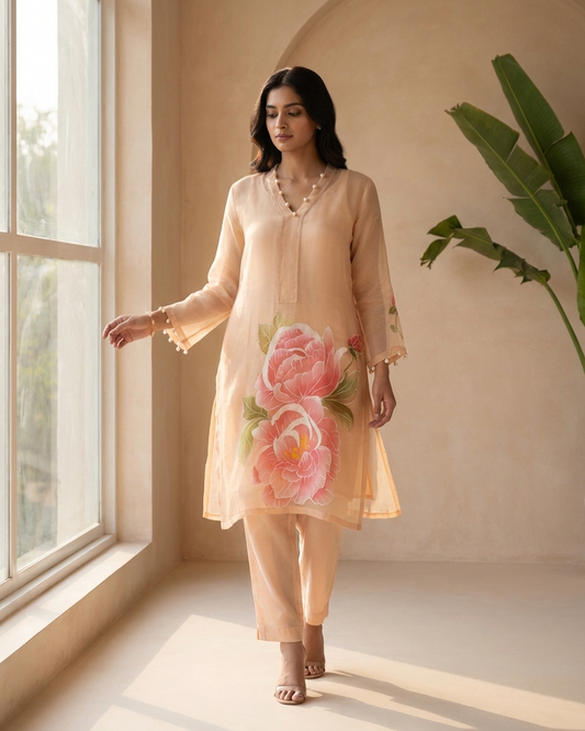 Handpainted Peach Blossom coord set