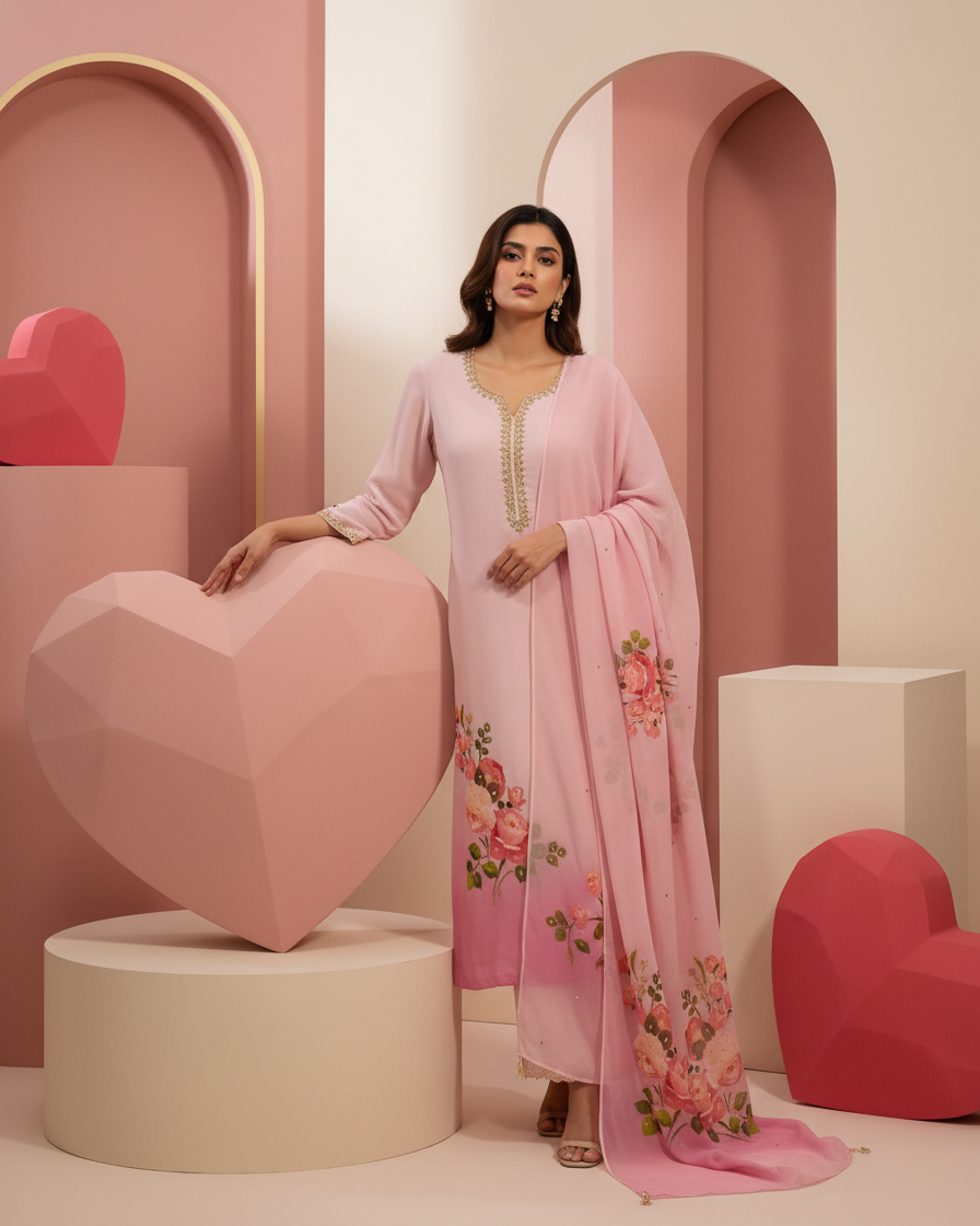 Blush Bloom Handpainted Suit