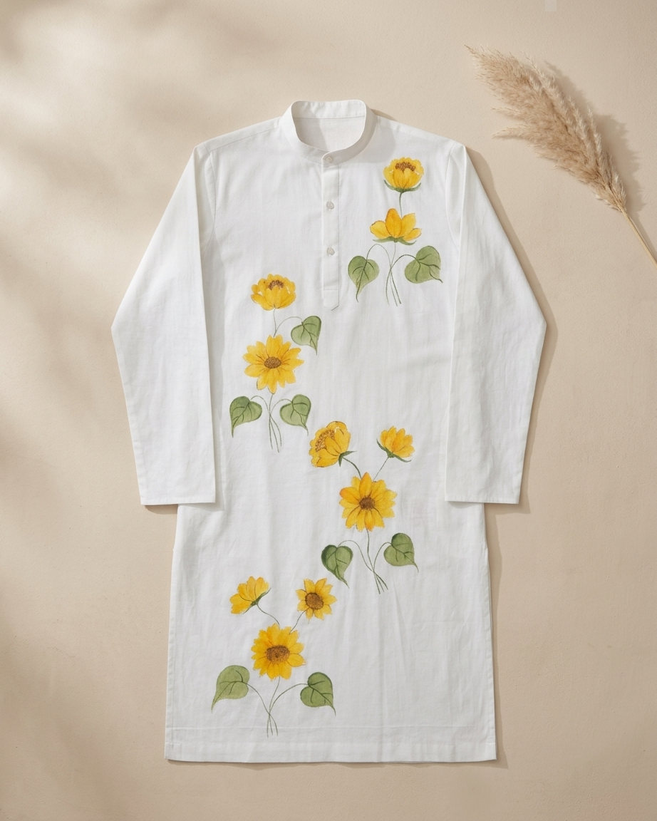 Ivory Sunflower Handpainted Kurta
