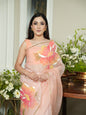 Handpainted Coral Blossom Organza Saree