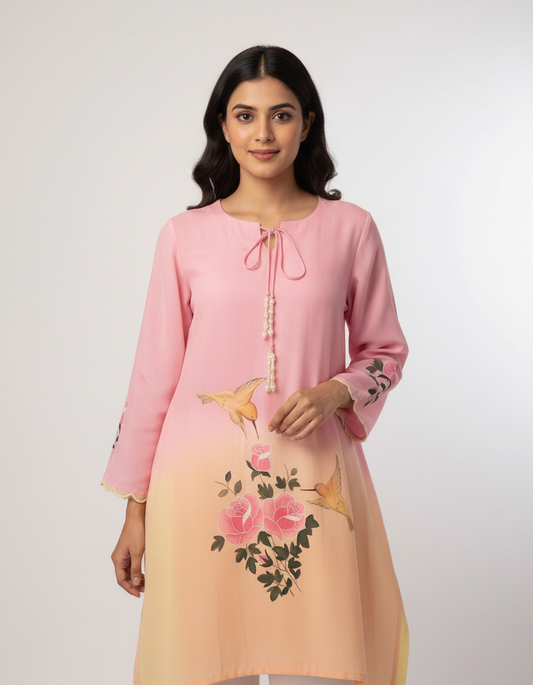 Handpainted Blush Hummingbird Co-ord Set