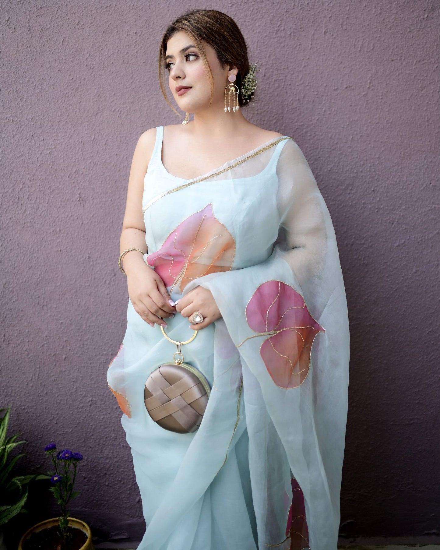Handpainted Petal Whisper Organza Saree