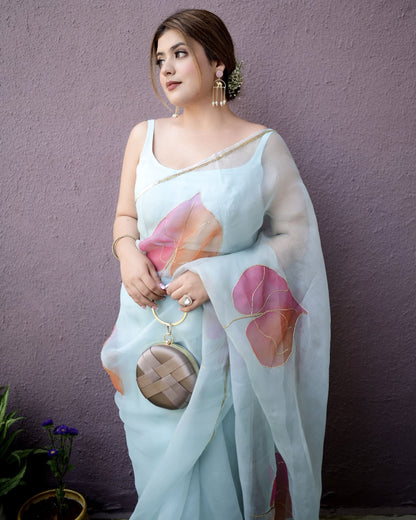 Handpainted Petal Whisper Organza Saree