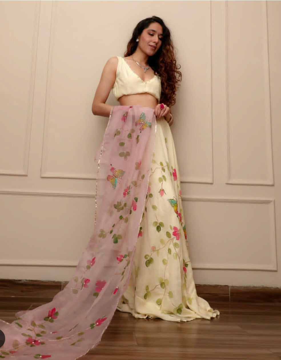Handpainted Butterfly Meadow Lehenga Set