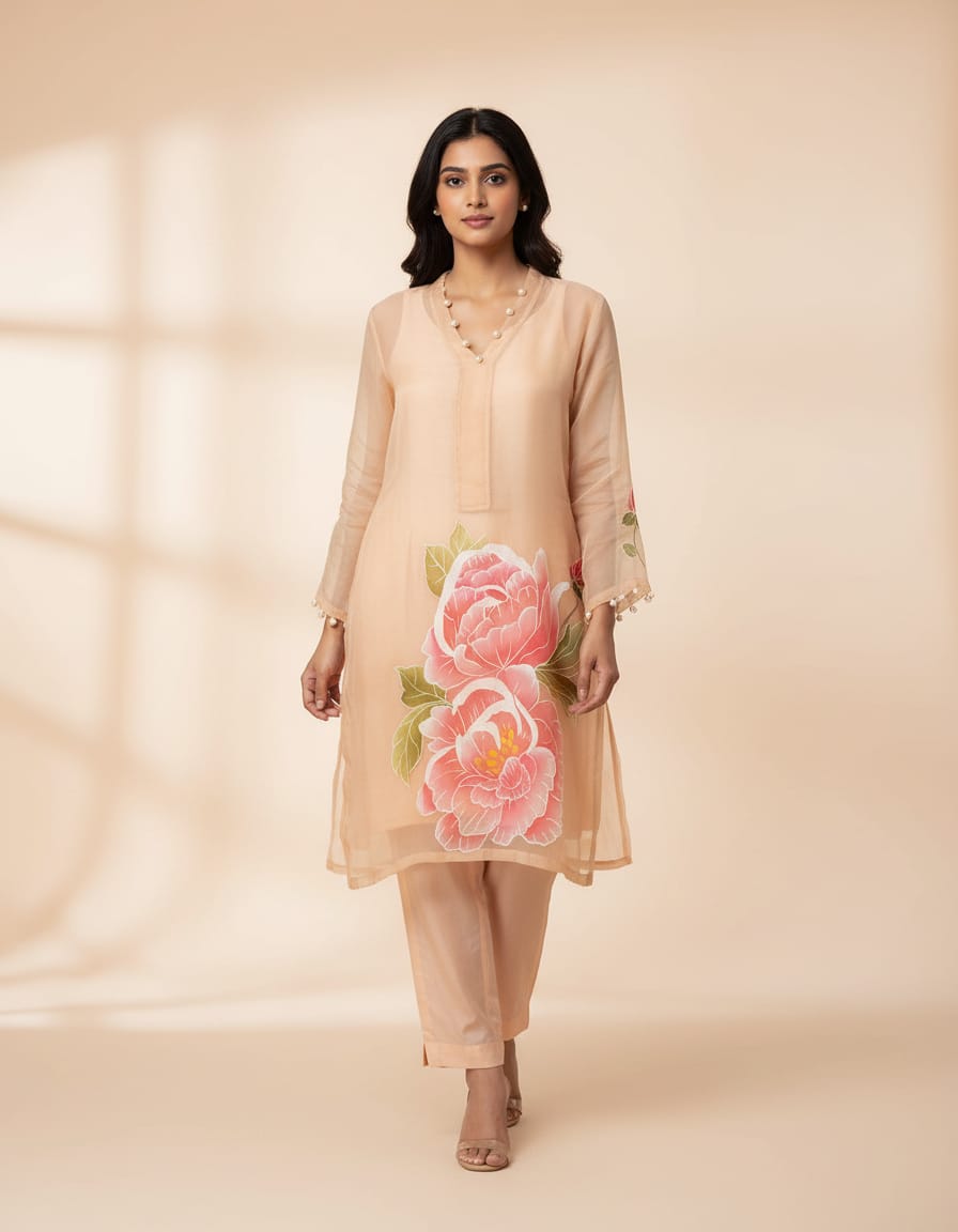 Handpainted Peach Blossom coord set