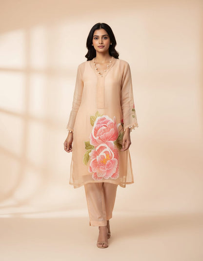 Handpainted Peach Blossom coord set
