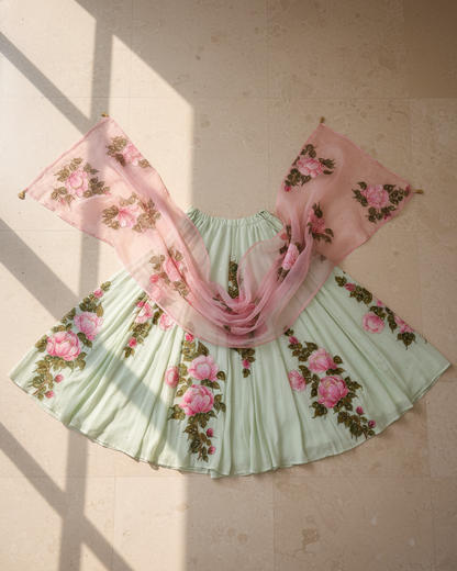 Handpainted Rose Garden Lehenga Set