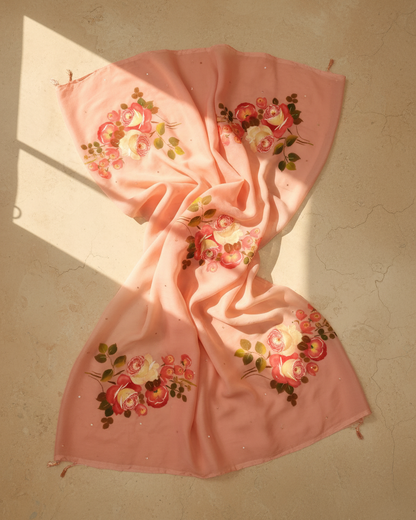 Handpainted Blush Rose Organza Saree
