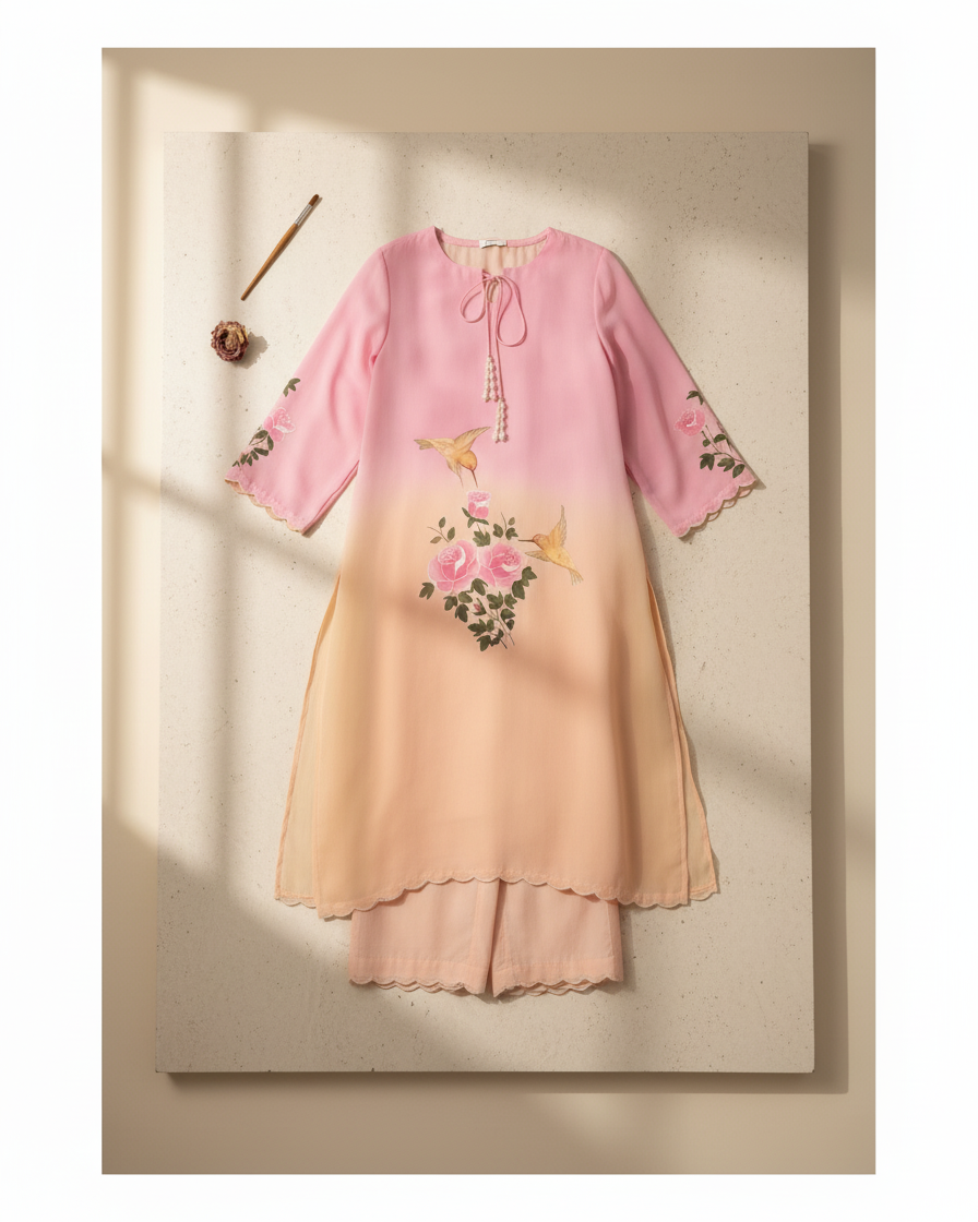 Handpainted Blush Hummingbird Co-ord Set