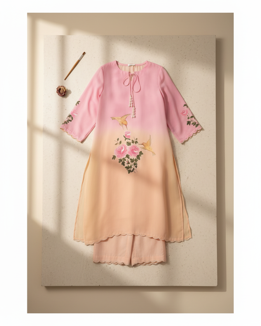 Handpainted Blush Hummingbird Co-ord Set