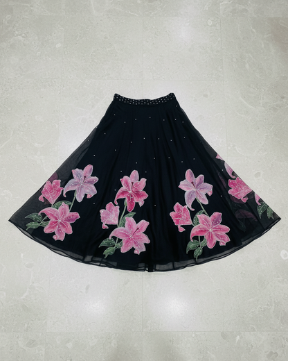 Handpainted Midnight Lily Lehenga Set