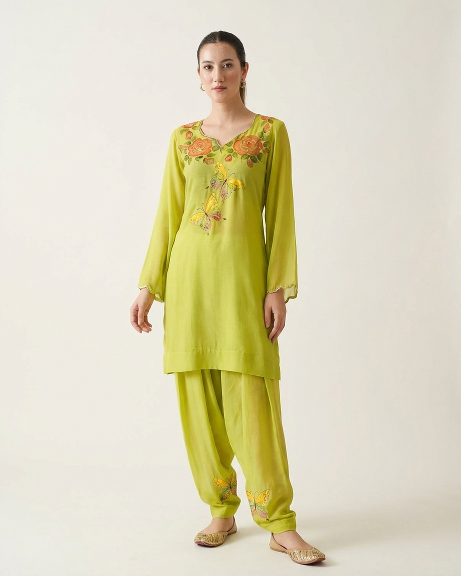 Handpainted Lime Blossom Co-ords Set