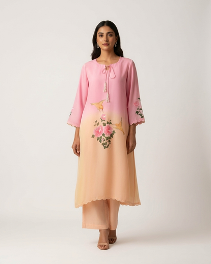 Handpainted Blush Hummingbird Co-ord Set
