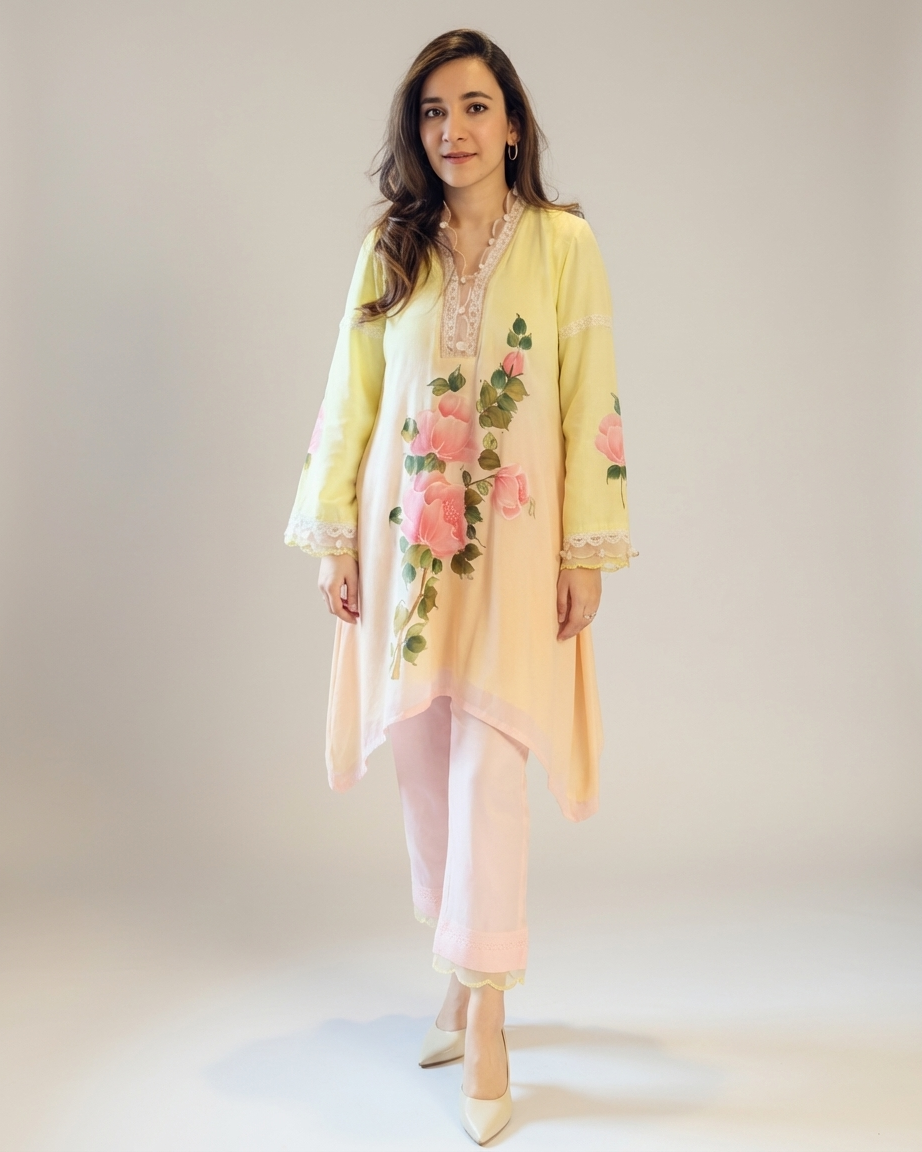 Handpainted Sunrise Rose coord set