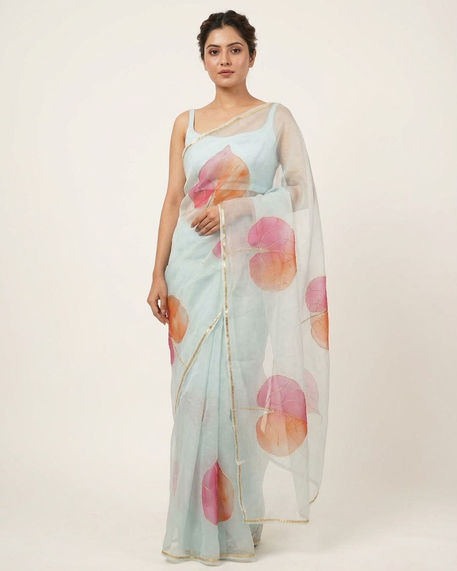 Handpainted Petal Whisper Organza Saree