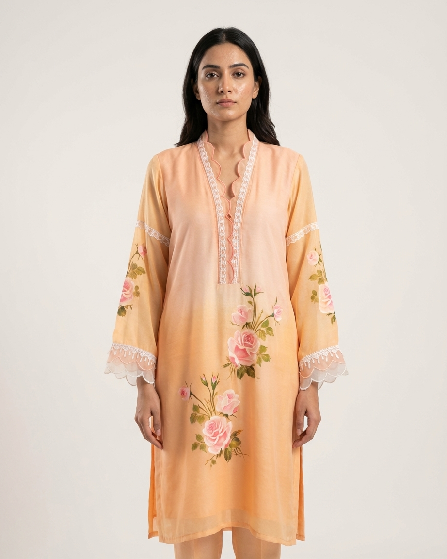 Peach Rose Handpainted Tunic