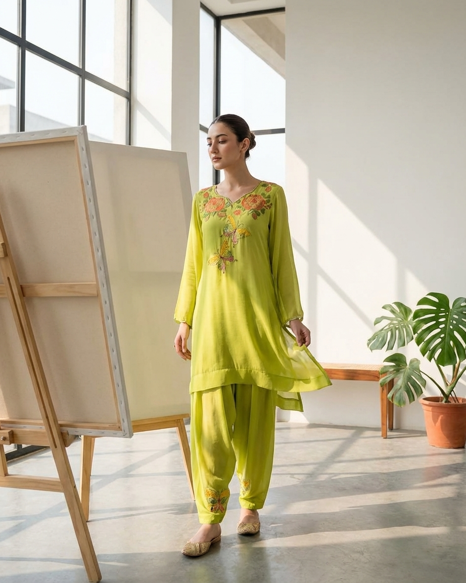 Handpainted Lime Blossom Co-ords Set