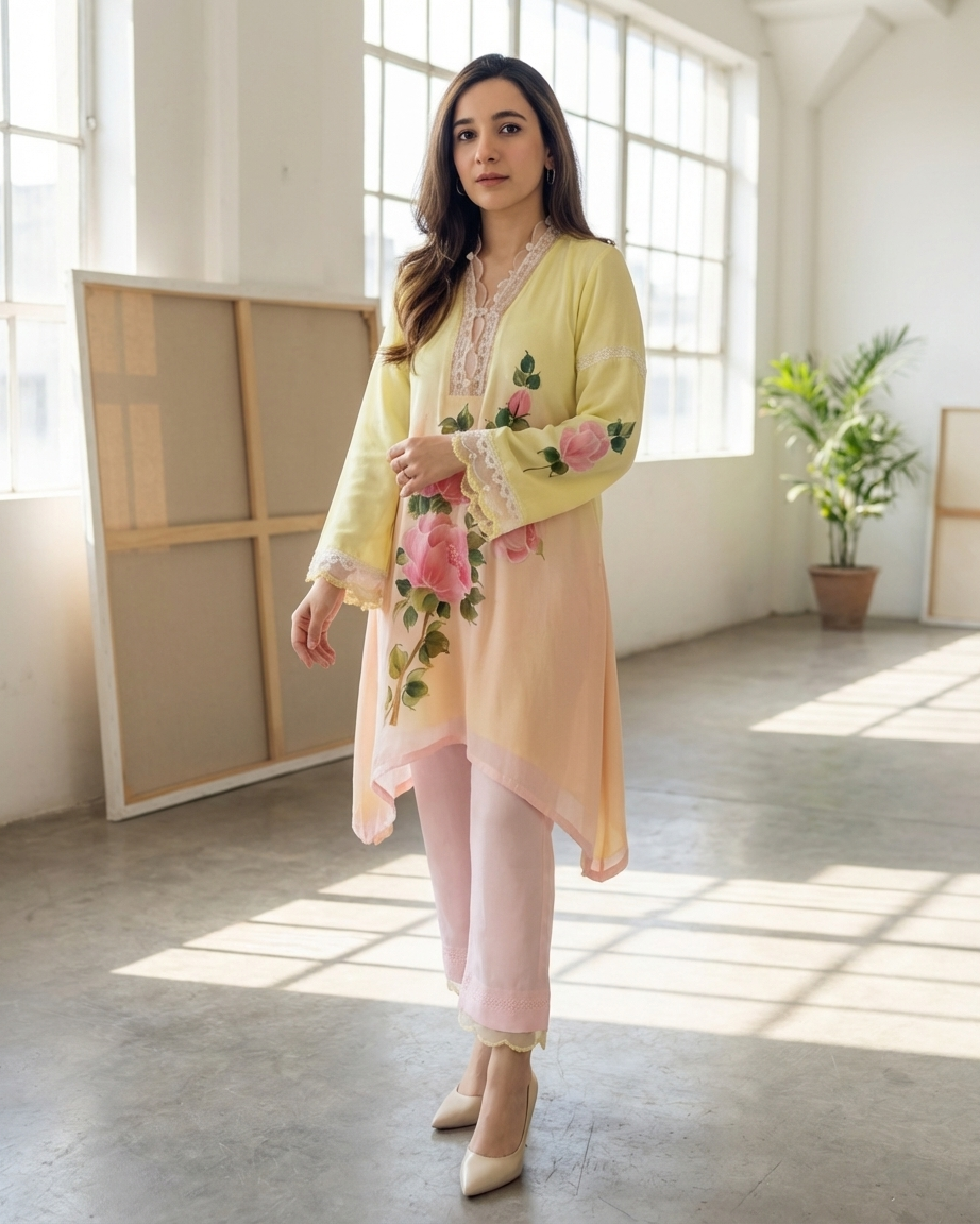 Handpainted Sunrise Rose coord set