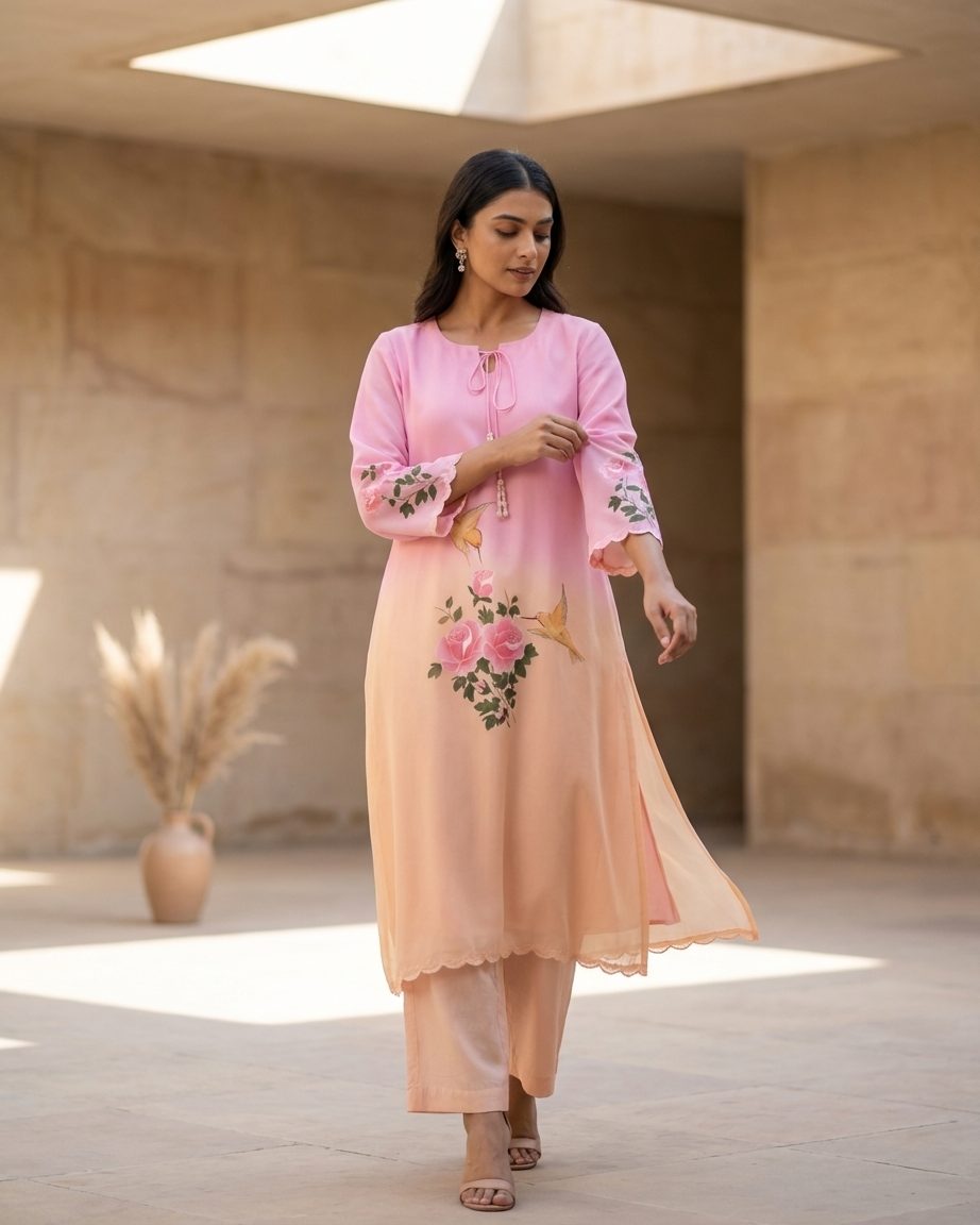 Handpainted Blush Hummingbird Co-ord Set