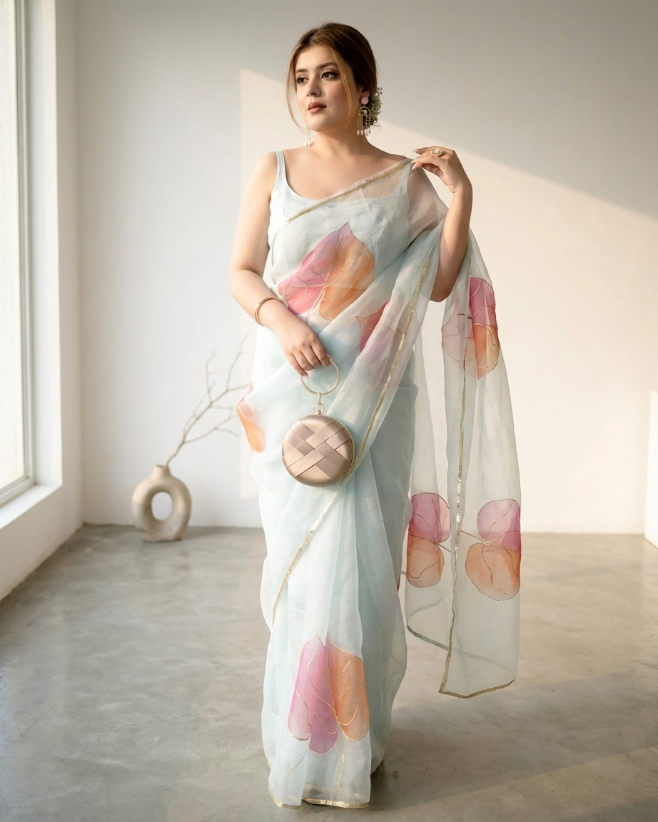 Handpainted Petal Whisper Organza Saree