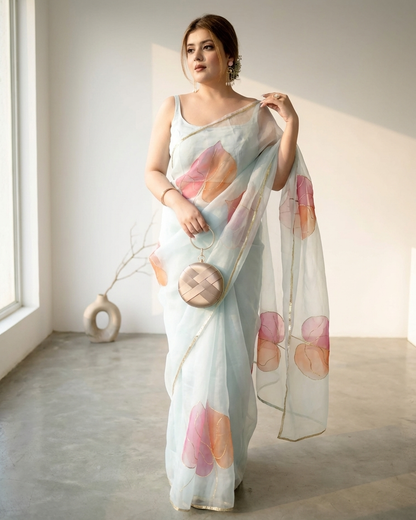 Handpainted Petal Whisper Organza Saree