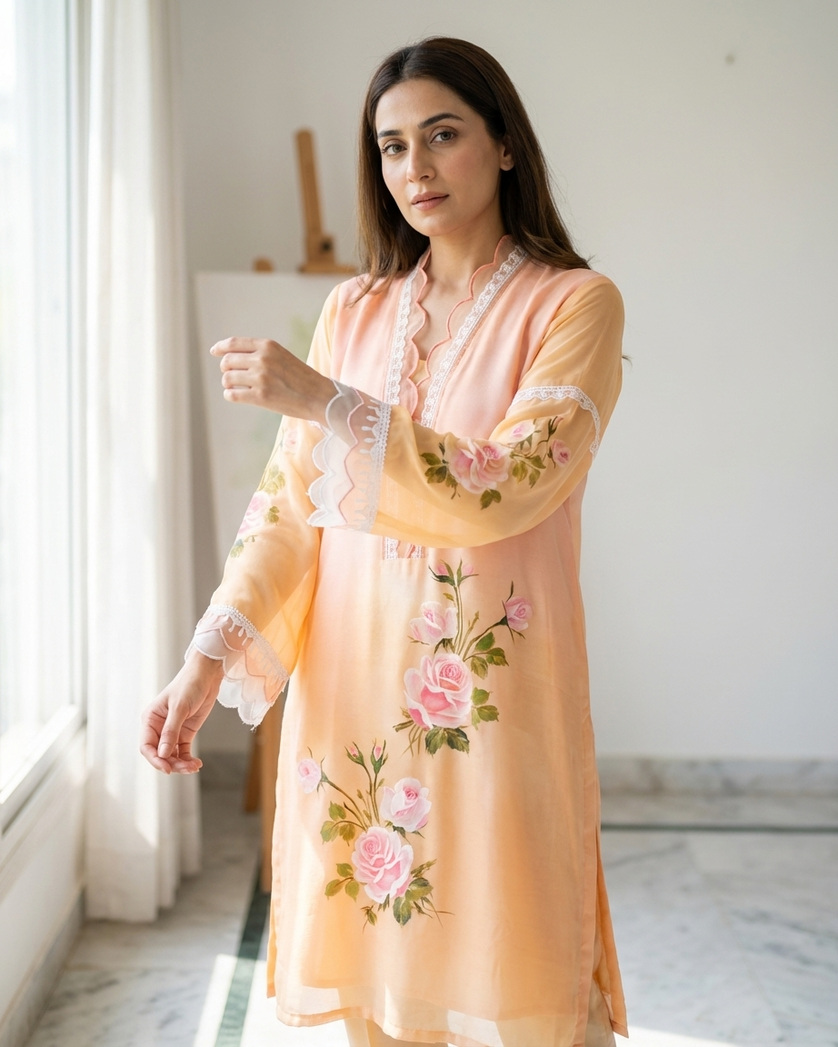 Peach Rose Handpainted Tunic