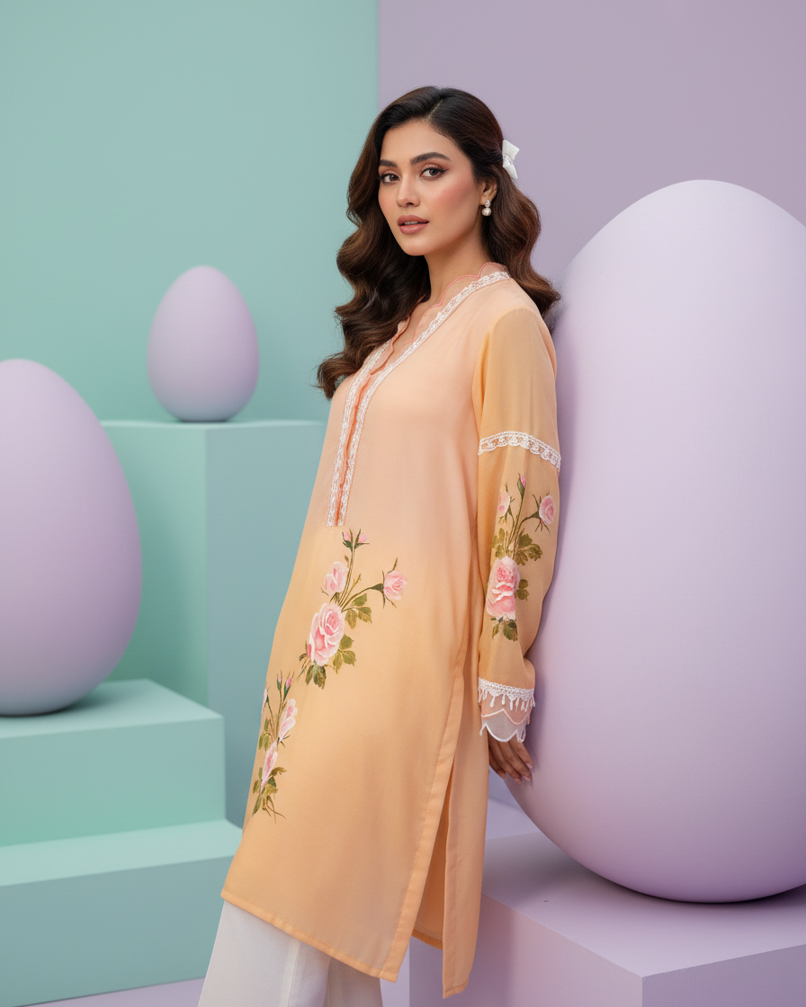 Peach Rose Handpainted Tunic