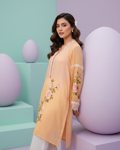 Peach Rose Handpainted Tunic