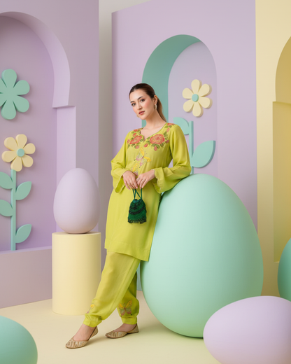 Handpainted Lime Blossom Co-ords Set