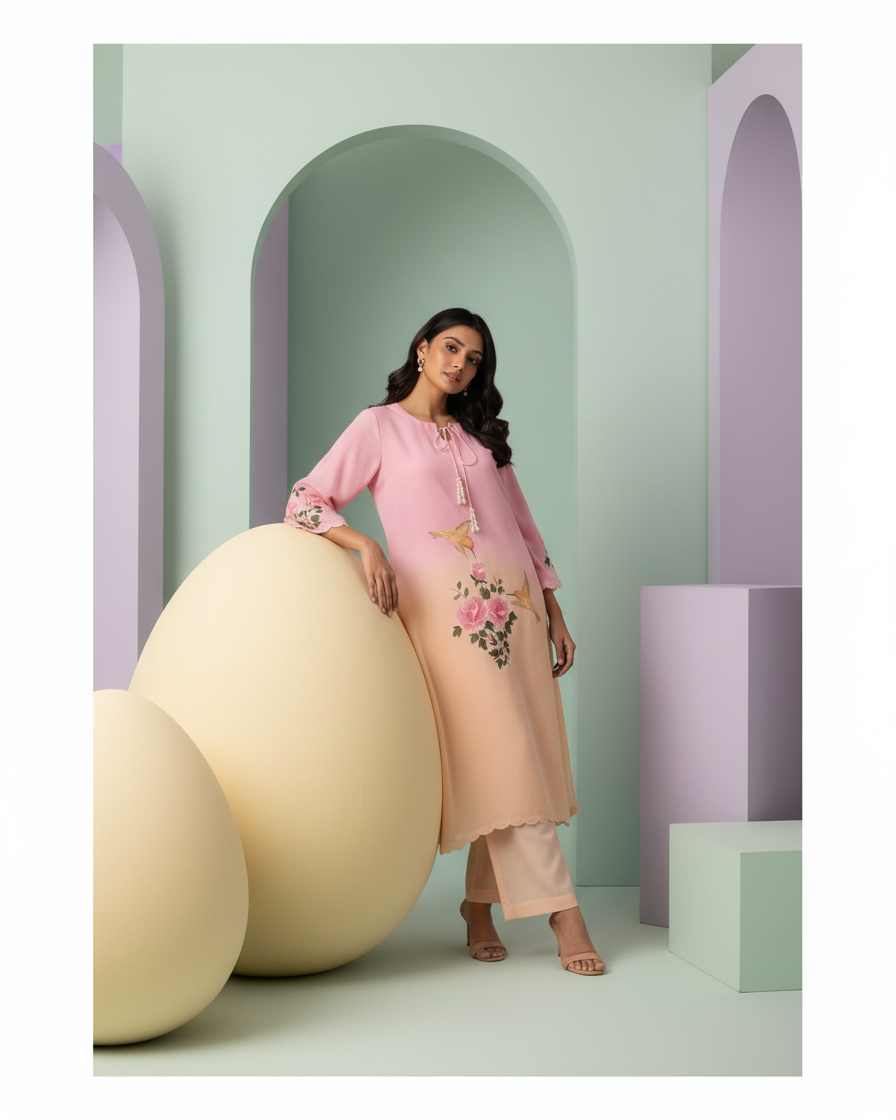 Handpainted Blush Hummingbird Co-ord Set