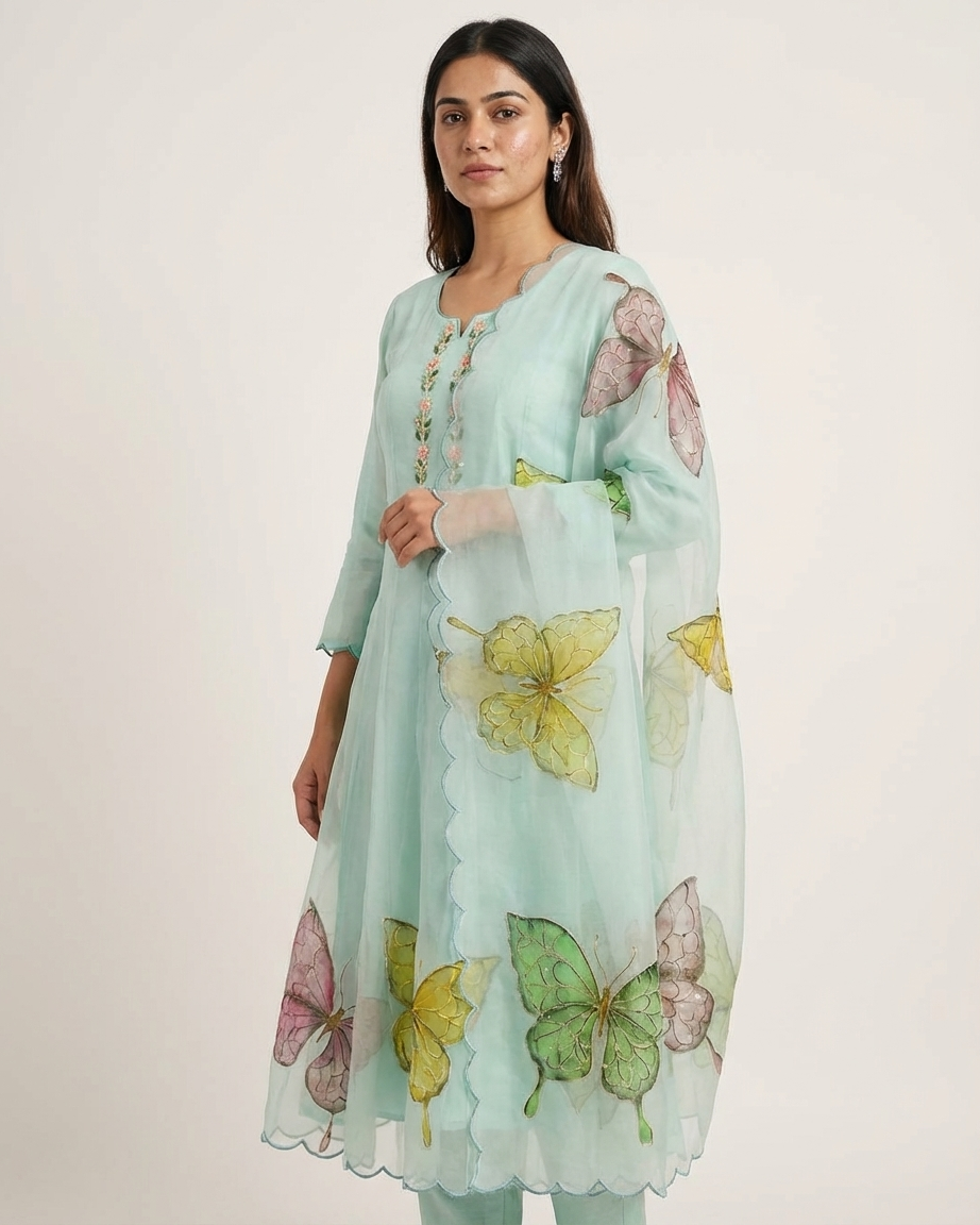 Butterfly Garden Handpainted Anarkali