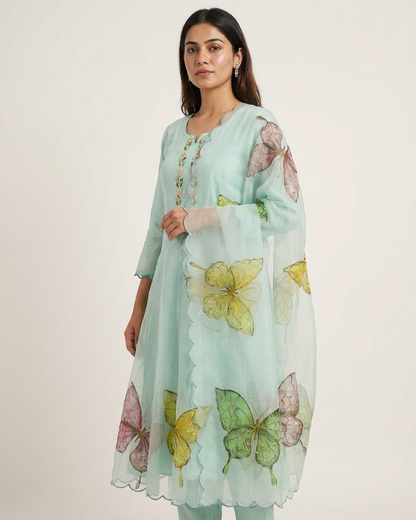Butterfly Garden Handpainted Anarkali