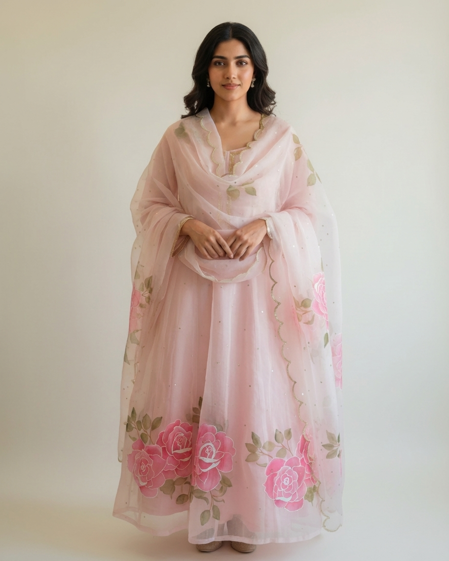 Blush Rose Handpainted Anarkali