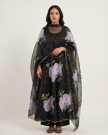 Midnight Rose Handpainted Anarkali