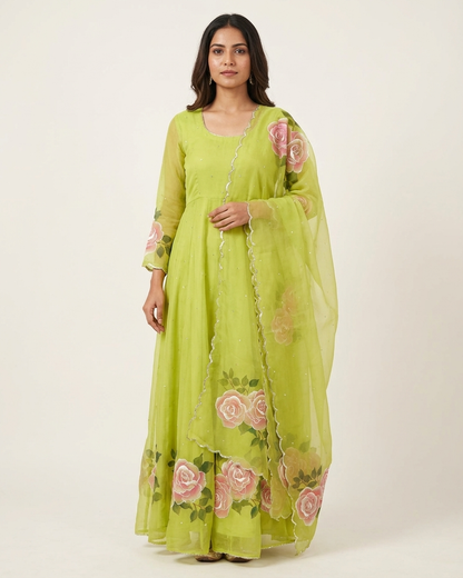 Lime Blossom Handpainted Anarkali