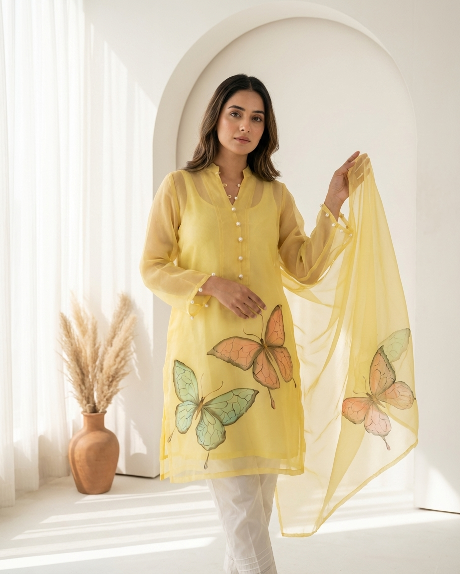 Butterfly Garden Handpainted Tunic