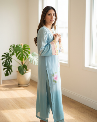 Azure Rose Handpainted Tunic with pants