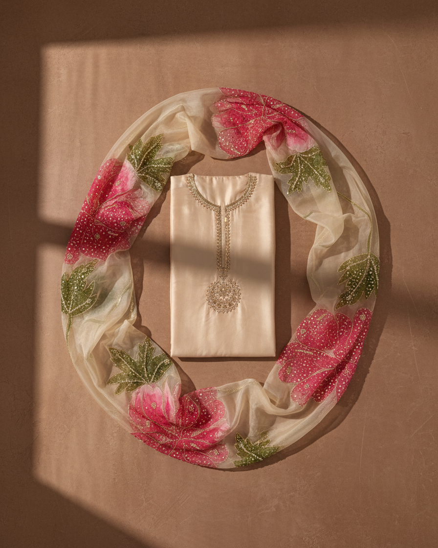 Champagne Bloom Handpainted Suit
