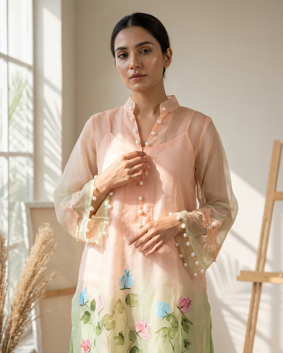 Peach Garden Handpainted Tunic