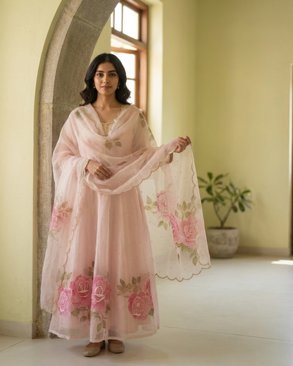 Blush Rose Handpainted Anarkali