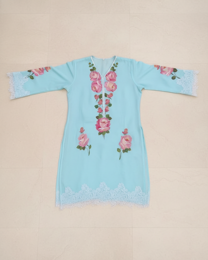 Mint Rose Handpainted Coord set