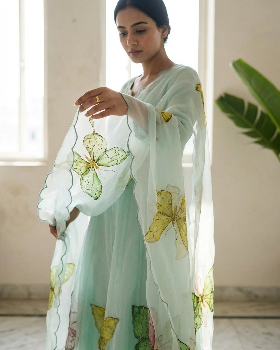 Butterfly Garden Handpainted Anarkali