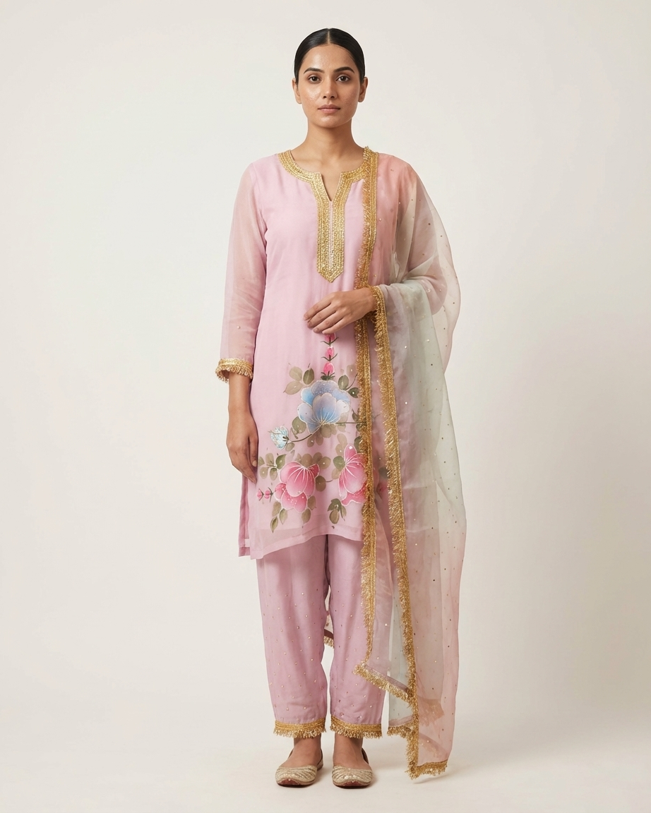 Blush Petal Handpainted Suit