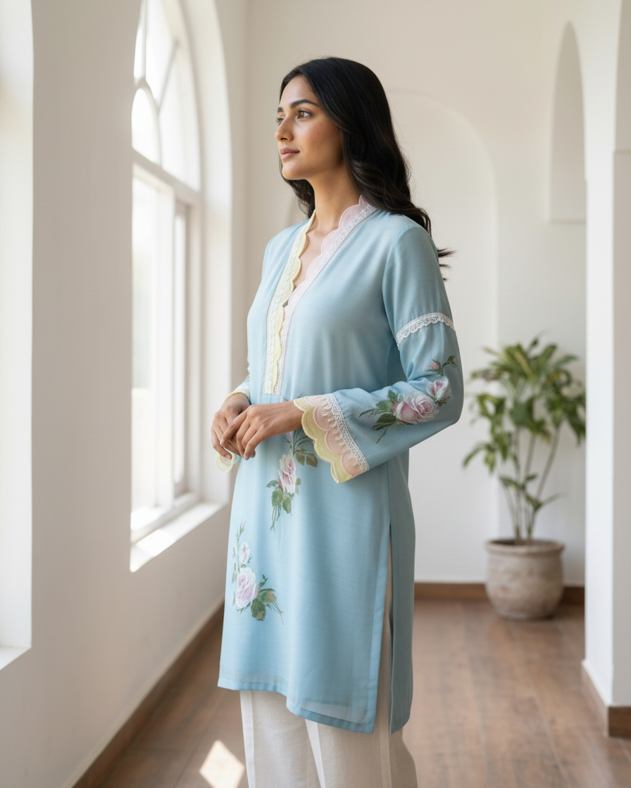 Handpainted Rose Garden Tunic
