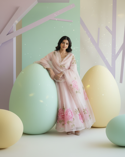 Blush Rose Handpainted Anarkali