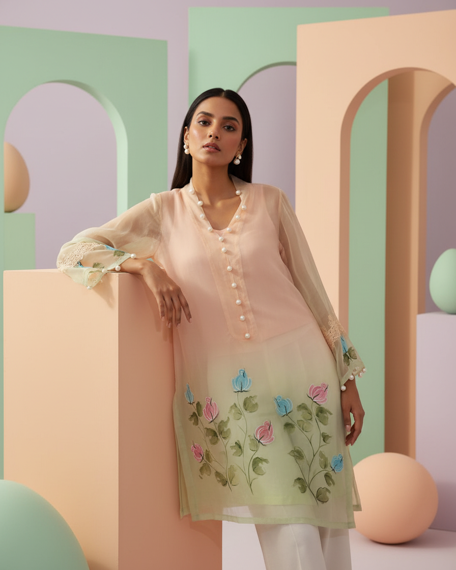 Peach Garden Handpainted Tunic