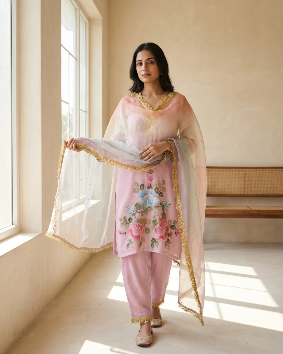 Blush Petal Handpainted Suit