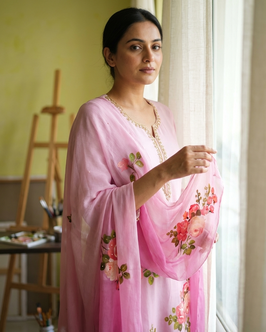 Blush Bloom Handpainted Suit