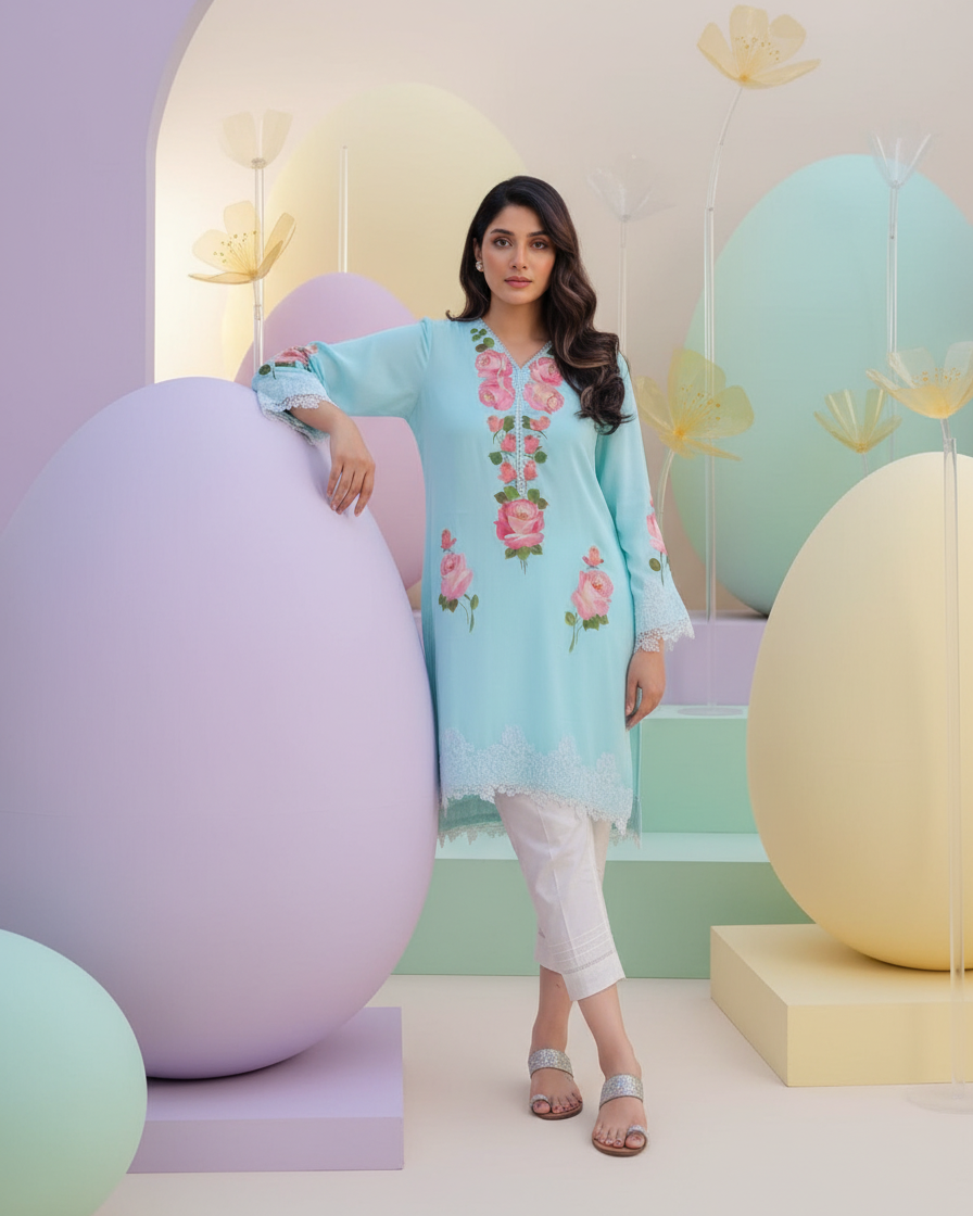 Mint Rose Handpainted Coord set