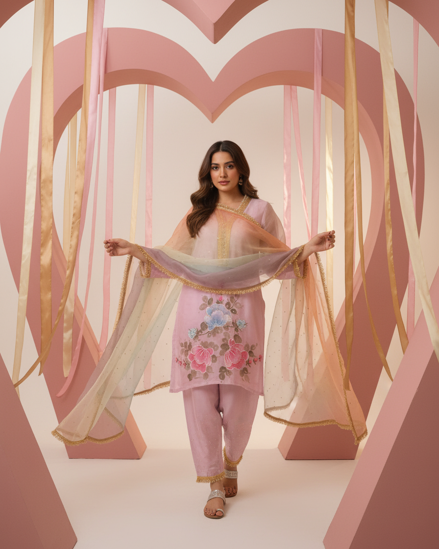 Blush Petal Handpainted Suit